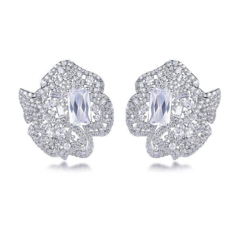 Flower White Stone Stud Earrings In Sterling Silver - Trendolla Jewelry