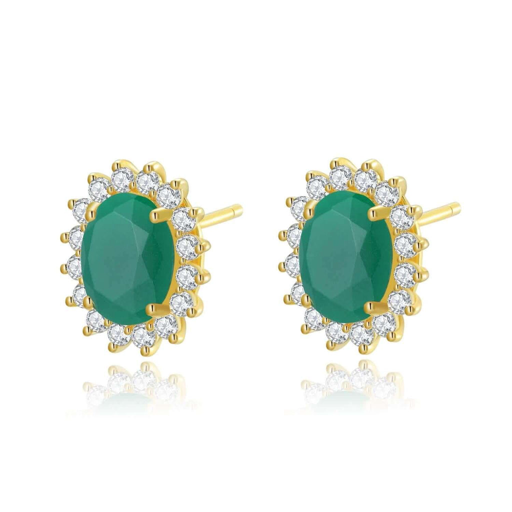 Malay Jade Green Earrings Artificial Crystal & Cubic Zirconia Diamond 18ct Gold Plated Vermeil on Sterling Silver of Trendolla - Trendolla Jewelry