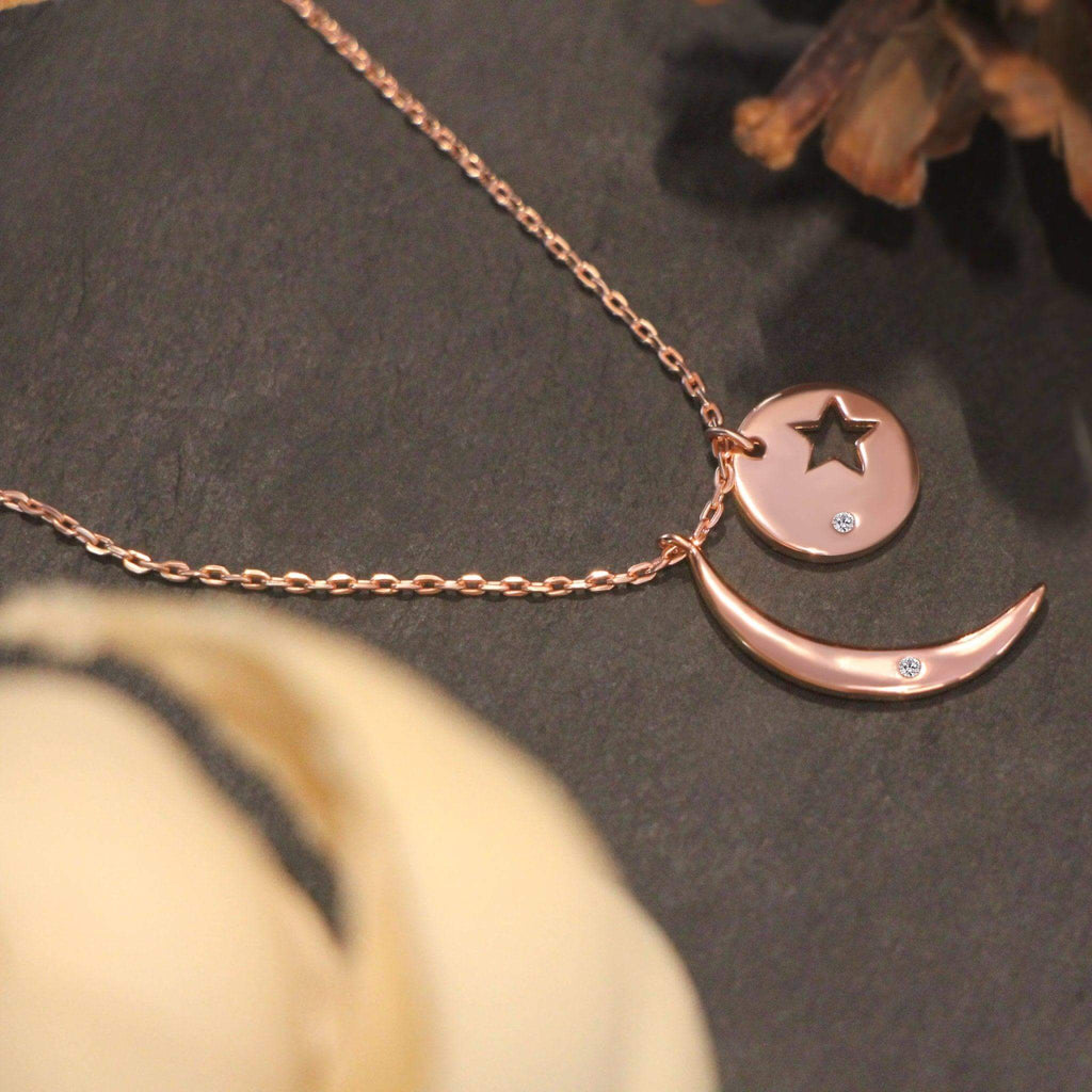 Moon Necklace 18ct Rose Gold Plated Vermeil on Sterling Silver of Trendolla - Trendolla Jewelry