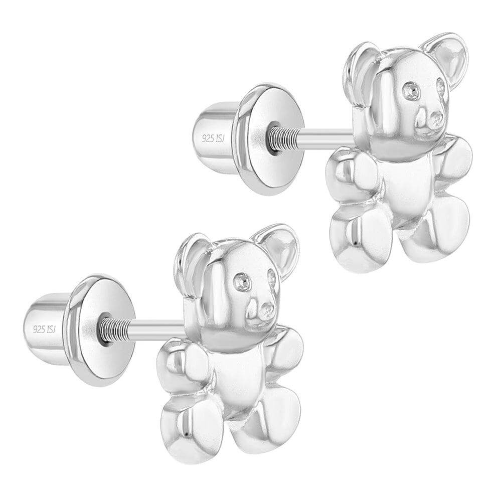 My Teddy Bear Sterling Silver Baby Children Screw Back Earrings - Trendolla Jewelry